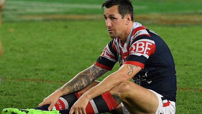 Mitchell Pearce reacts following his team's loss to the Cowboys in the NRL Preliminary Final.