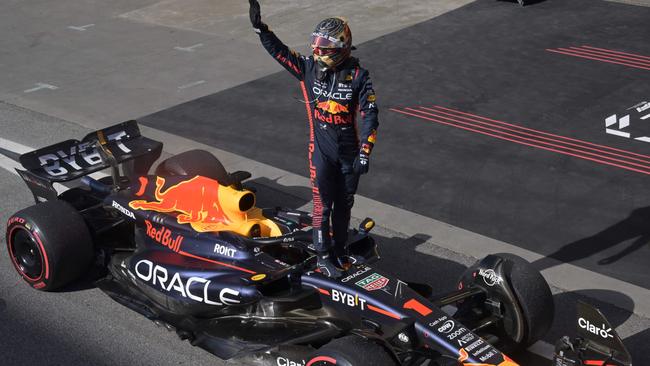 Red Bull Racing's Max Verstappen salutes the crowd after his Brazilian Grand Prix win. Picture: AFP