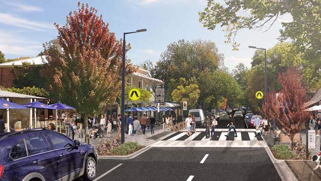 An artist impression of a new pedestrian crossing set to be part of the Hahndorf Township Improvement and Access Upgrade Project.