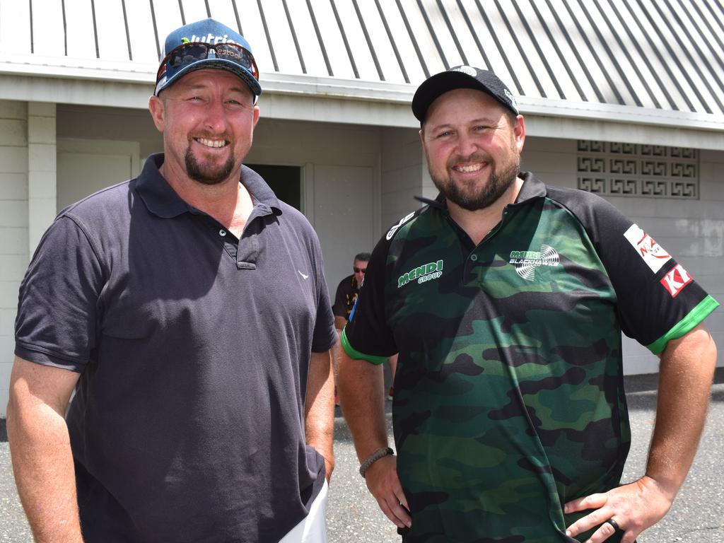 Scott Peters and Townsville Blackhawks under-19 women's coach Rob Hall at the CQ Capras underage teams first games at Browne Park, Rockhampton, on February 25, 2023.