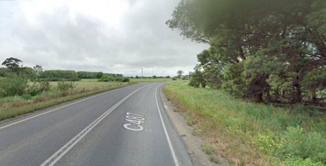 Emergency services were called to the scene on Maffra-Rosedale Rd in Tinamba at 11.25am on Wednesday to a crash that put two people in hospital. Picture: Google Maps