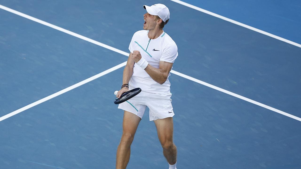 Denis Shapovalov celebrates his huge win. Picture: Getty Images