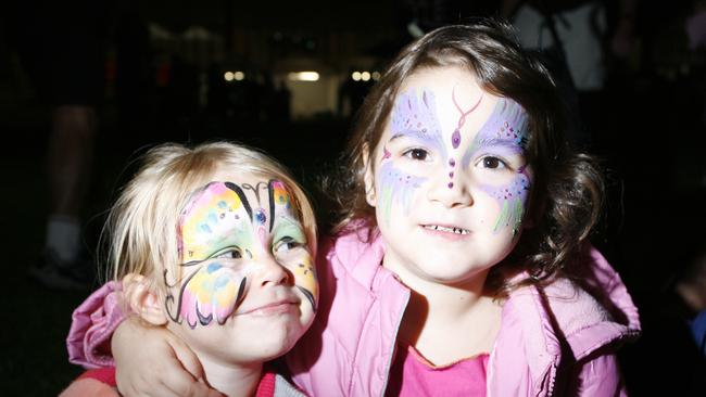 Ivy Beard, 3, and Jorja Delaforce, 5, at the New Year’s Eve celebration at North Ipswich Reserve in 2011. Picture: Claudia Baxter