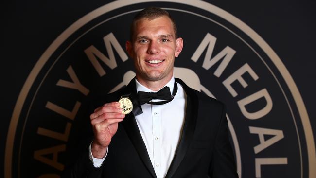 BRISBANE, AUSTRALIA - SEPTEMBER 27: Tom Trbojevic of the Manly Warringah Sea Eagles poses after winning the Dally M medal during the NRL 2021 Dally M Awards at the Howard Smith Wharves on September 27, 2021 in Brisbane, Australia. (Photo by Chris Hyde/Getty Images)