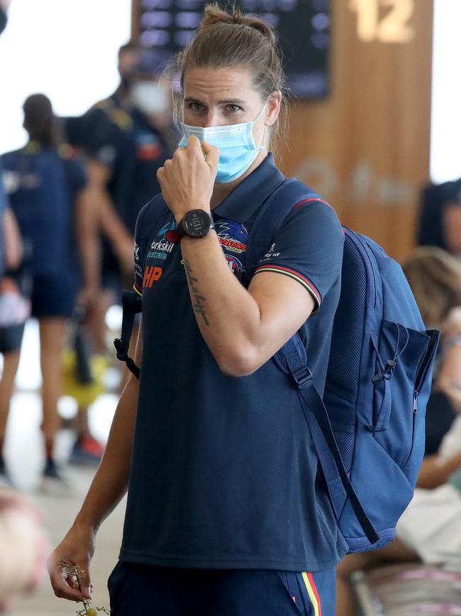 Crows captain Chelsea Randall before departing for Sydney in Round 2. Picture: Kelly Barnes/NCA NewsWire