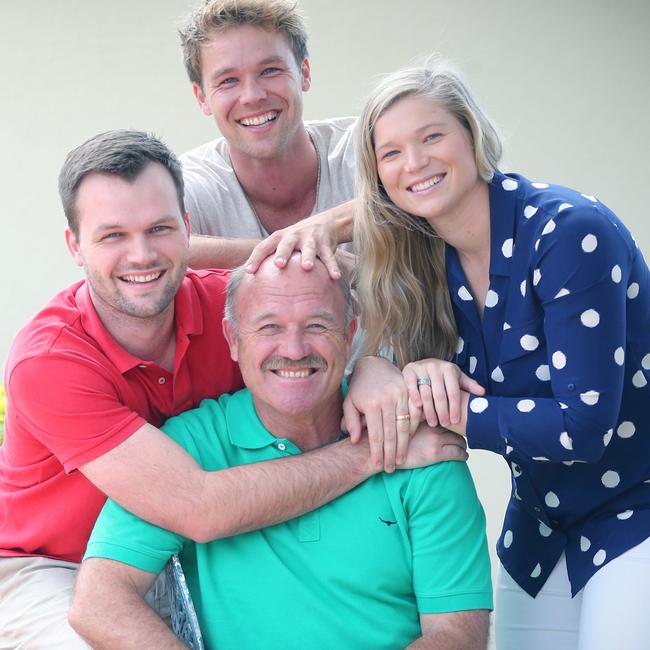 Wally Lewis with his children Mitchell, Lincoln and Jamie Lee. Picture: Jamie Hanson