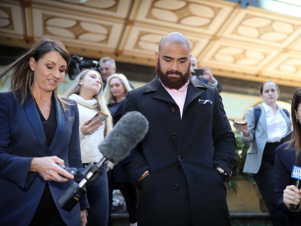 NRL player Dylan Walker leaves the Downing Centre in Sydney on Friday. Picture: NCA NewsWire/Christian Gilles