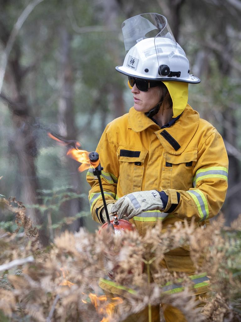 City of Hobart fire crews during bushfire training drills and fuel reduction burns at South Hobart. Picture: Chris Kidd