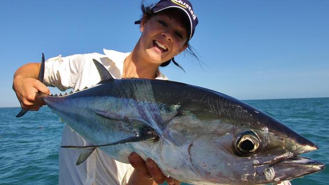 Emma Backer with a longtail tuna. For Alex Julius column