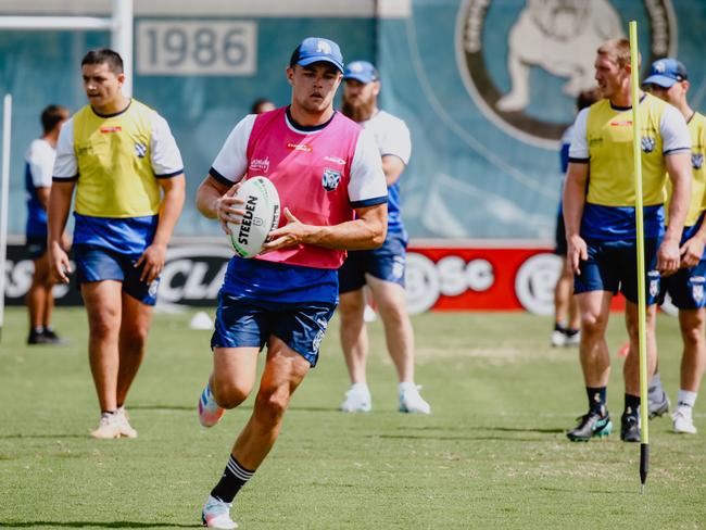 New Canterbury halfback Kyle Flanagan is put through his paces at Belmore. Picture: Bulldogs Digital