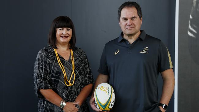 Wallabies coach Dave Rennie is welcomed to Rugby Australia by CEO Raelene Castle. Picture: Nikki Short