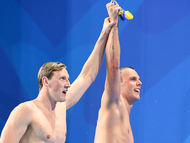 Kyle Chalmers and Mack Horton both set personal bests in the 200m freestyle. Picture: AFP Photo/Anthony Wallace