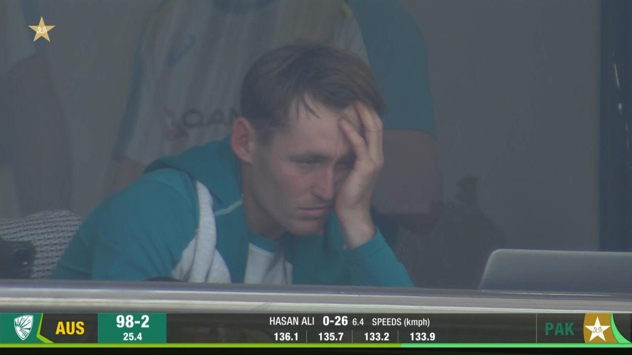 Marnus Labuschagne following his first-innings duck in Karachi. Photo: Fox Sports