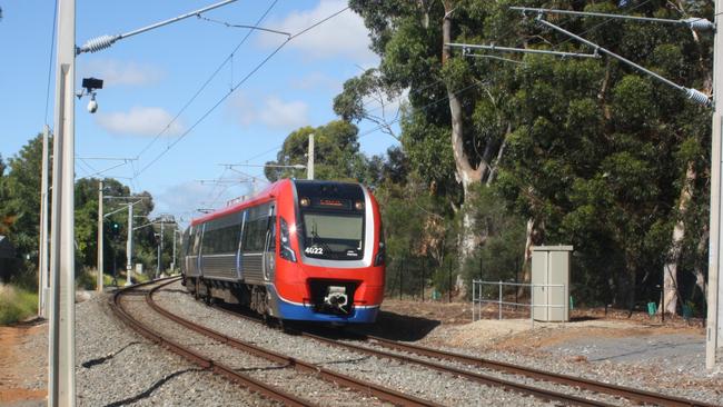 An electric train on the Seaford/Tonsley rail line at Millswood. Picture: Eugene Boisvert