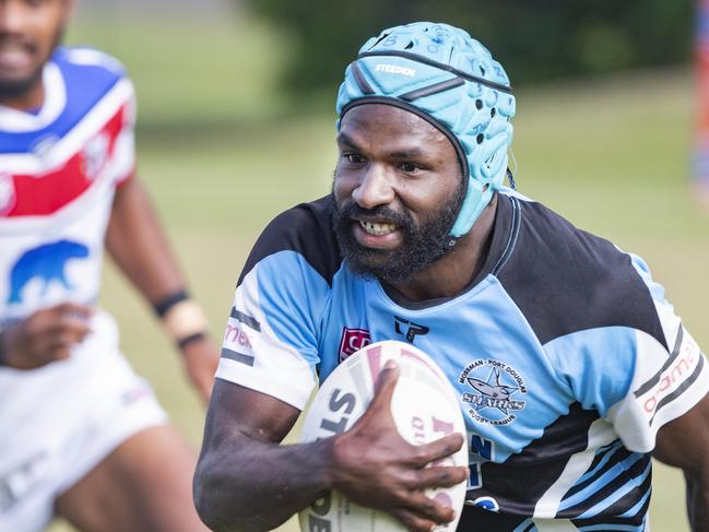 Mossman’s Aggie Gibuma races away to score a try in the game. Picture: Brian Cassey