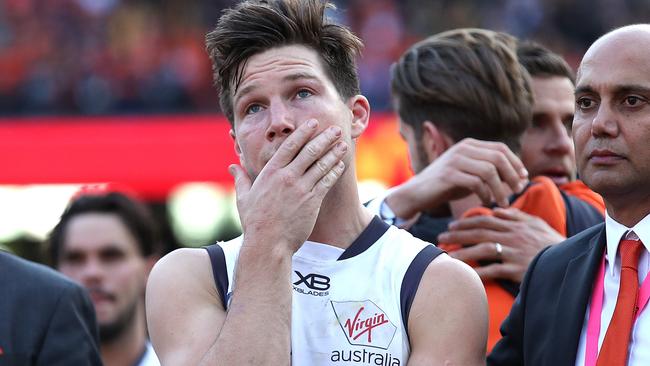 A shattered Toby Greene comes to terms with GWS’ heavy Grand Final defeat. Picture: Phil Hillyard