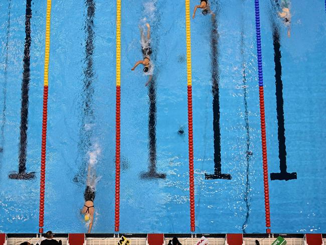 Australia's Ariarne Titmus wins and breaks the world record in the final of the women's 400m freestyle at the World Aquatics Championships in Fukuoka. Picture: François-Xavier Marit / AFP