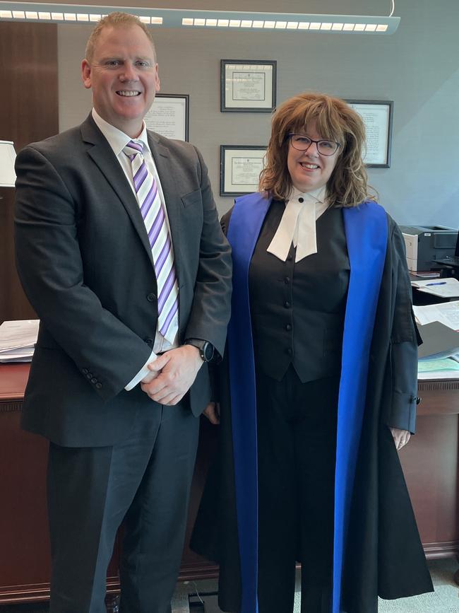 Superintendent Andrew Hurst with Judge Margaret Keelaghan from the Calgary special courts. Picture: Supplied Churchill Trust