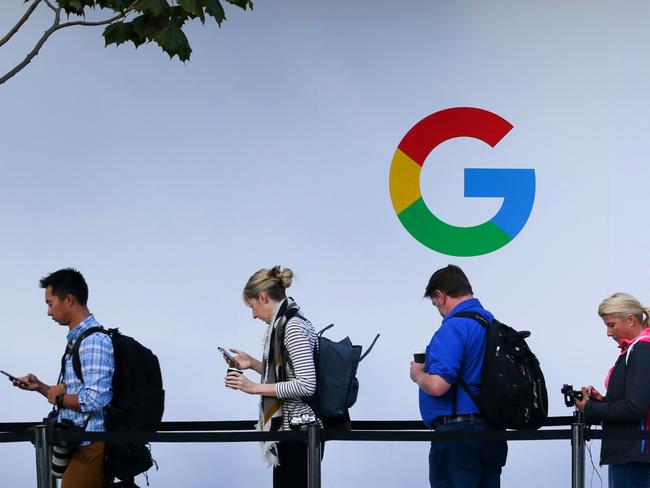 People wait in line to enter a Google product launch event in San Francisco, California. Picture: Elijah Nouvelage