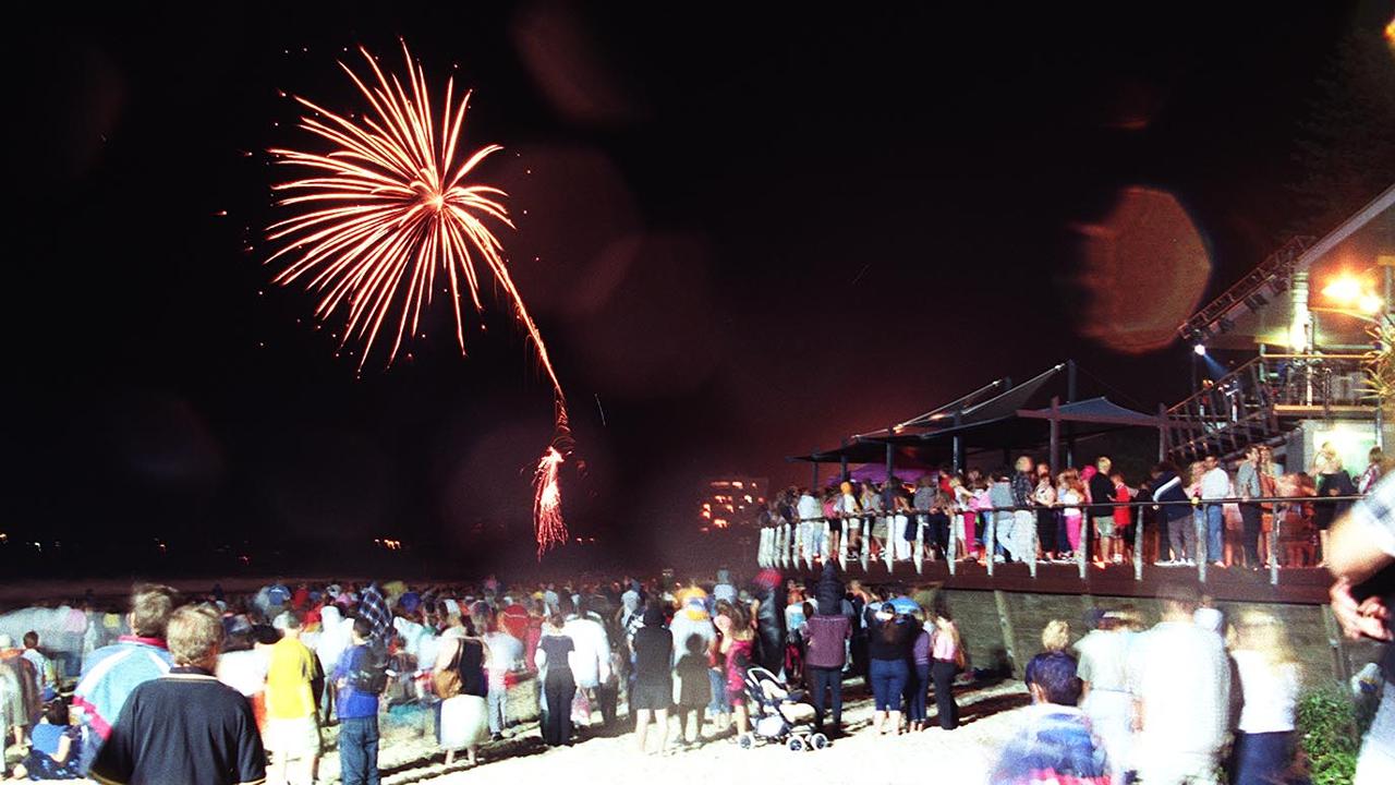 Fireworks at Mooloolaba Beach on New Year’s Eve in 2000. Photo Lou Waters