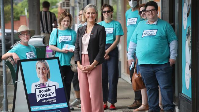 Sophie Torney, the independent candidate for Kew, in Balwyn North campaigning for the Victorian state election. Picture: David Crosling