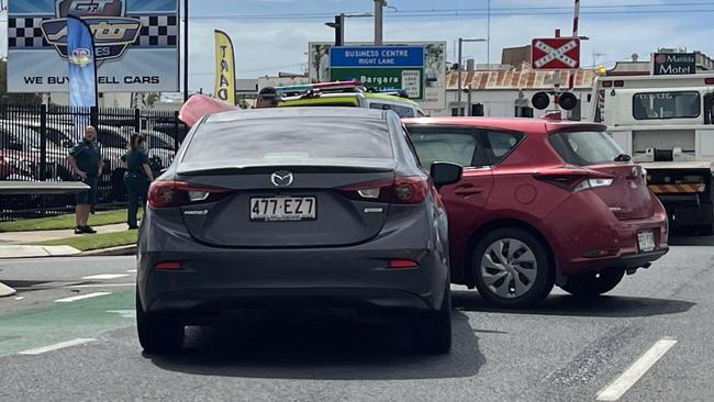 Police are directing traffic near a busy Bundaberg intersection after a two-vehicle crash on Thursday morning.