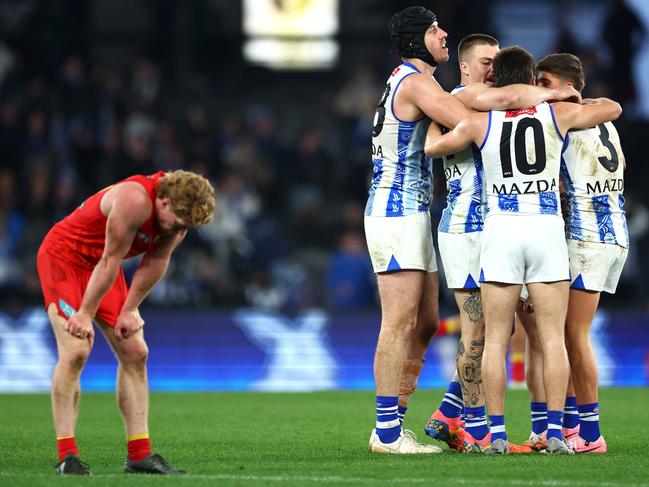 It was despair for Matt Rowell and the Suns on the final siren. Picture: Quinn Rooney/Getty Images