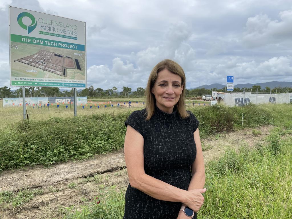 Townsville mayor Jenny Hill at the entrance of No Name Road in the Lansdown Eco-industrial Precinct, connecting to the QPM project. Picture: Leighton Smith.