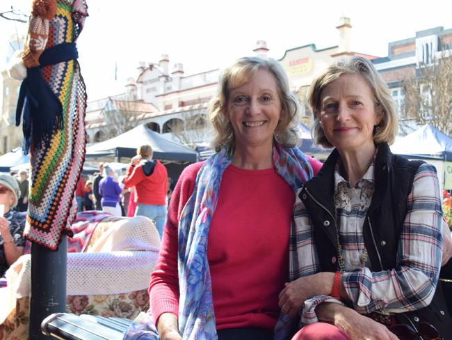 Christine Gilbert (left) from the Gold Coast and Roslyn Lakeman from Allora enjoy the Stroll &amp; Swing at Jumpers and Jazz in July 2018.