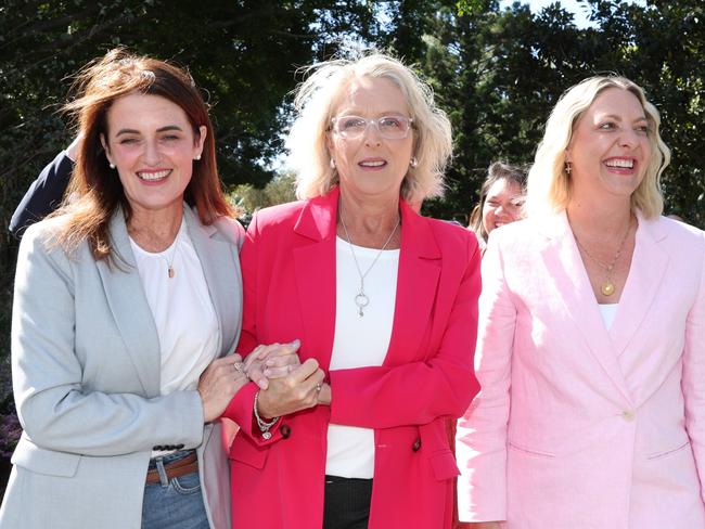BRISBANE, AUSTRALIA- NewsWire Photos- MAY 4, 2025 Election winners Ali France, Madonna Jarrett and Kara Cook at Pine Rivers Park on Sunday morning. Picture Lachie Millard / NewsWire