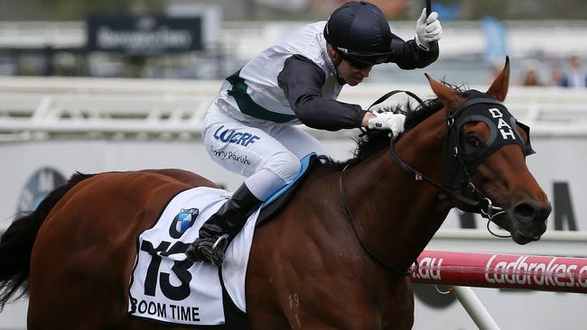 Boom Time sprints home in the Caulfield Cup. Picture: AAP Images