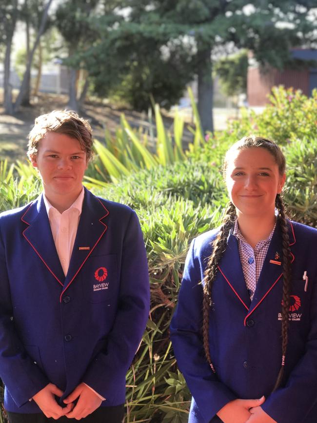 Bayview Secondary College prefects Connor Flakemore and Lilly Jakab. Source: SUPPLIED.