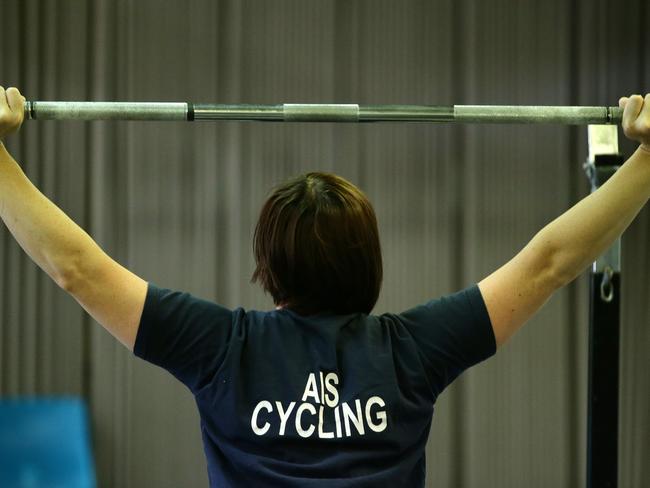 Anna Meares at the SASI gym. Picture: Sarah Reed