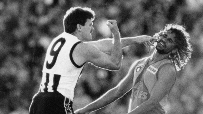 Brian Taylor and Chris Lewis clash in 1990.