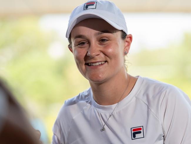 Ash Barty joined Evonne Goolagong Cawley to surprise hundreds of kids at the National Indigenous Tennis Carnival. Picture: Pema Tamang Pakhrin