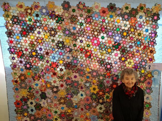 Lorraine Beezley with her champion quilt at the 2021 Rockhampton Agricultural Show.