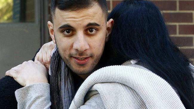 Imad Ghanem greeted by a supporter outside Burwood Court after sentencing. Imad Ghanem, Tanya Paraskeva and Hamzeh Naboulsi are sentenced to Intensive Correction orders after being part of a dial a dealer cocaine supply syndicate. Picture: John Appleyard