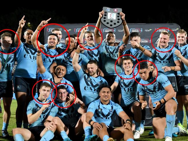 Top row (L to R): Ethan Strange, Luron Patea + Jake Clydesdale (same cirsle), Myles Martin, Harrison Hassett. Bottom row (L to R): Ethan Sanders, Billy Scott, Chevvy Stweart, Savelio Tamale