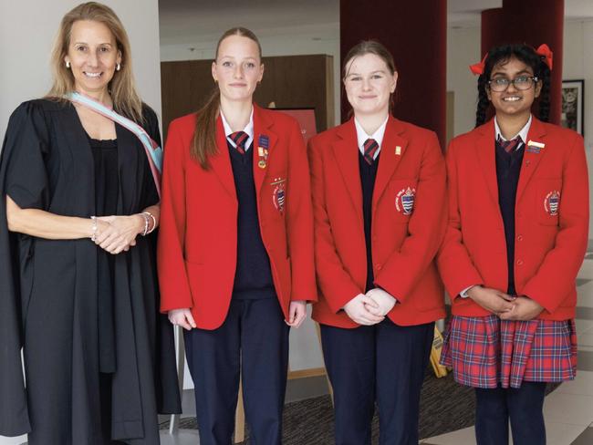 Mentone Girls Grammar School captain: Anna Tweddle (centre) and School Deputy captains: Maggie Stickland (left) and Sanuli Mudannayake (right). Picture: Facebook