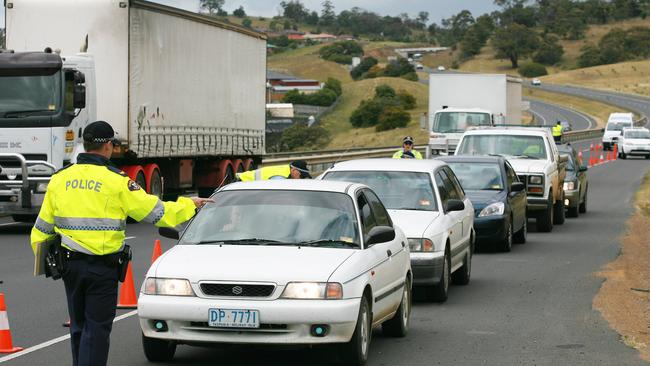 Police conduct breath tests on the Brooker Highway.