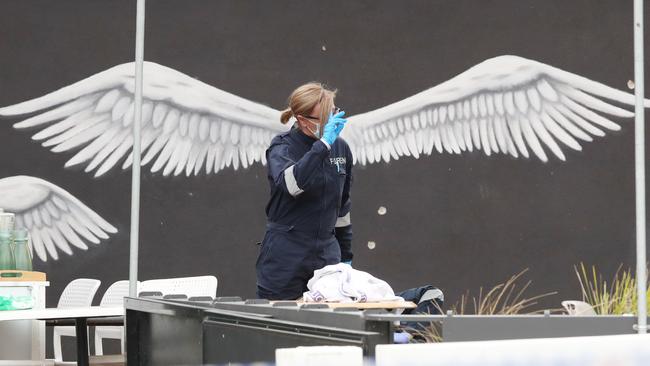 Forensic police at the scene of the Keilor shooting. Picture: David Crosling