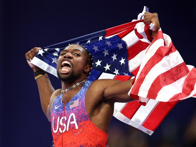 Noah Lyles seems excited about the challenge Gout Gout is presenting. Picture: Getty