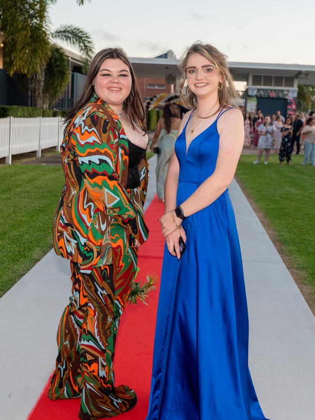 Bindi Horsnell and Katie Goodsir at Mackay State High School formal 2022.Picture: Michaela Harlow