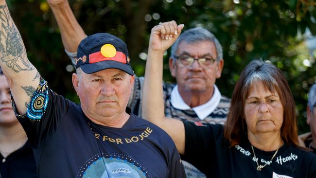 Father Ricky Hampson, and his mother Lydia Chatfield during a press conference after the Lidcombe coroners court handed down its findings on Tuesday. First Nations man Ricky Hampson, 36, died from perforated ulcers less than 24 hours after being discharged from Dubbo Base Hospital in August 2021. Picture: NewsWire / Nikki Short