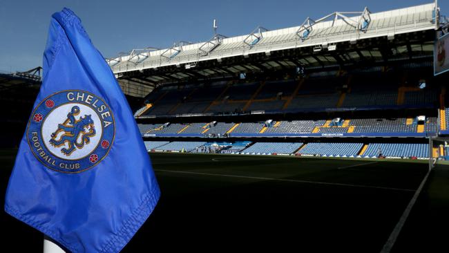 A corner flag at Stamford Bridge, the home of Chelsea.