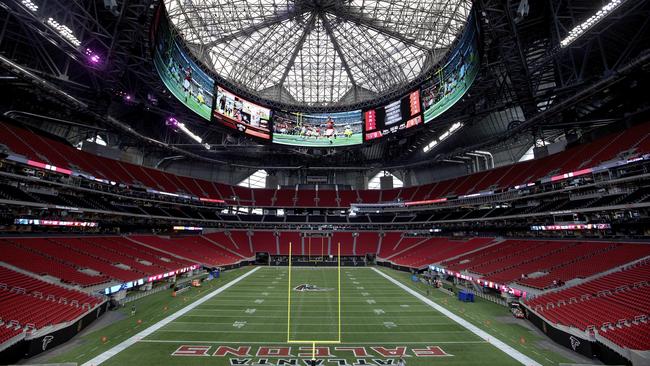 The Mercedes-Benz Stadium, the new home of the Atlanta Falcons football team and the Atlanta United soccer team, nears completion in preparation for its opening in late August. (AP Photo/David Goldman)