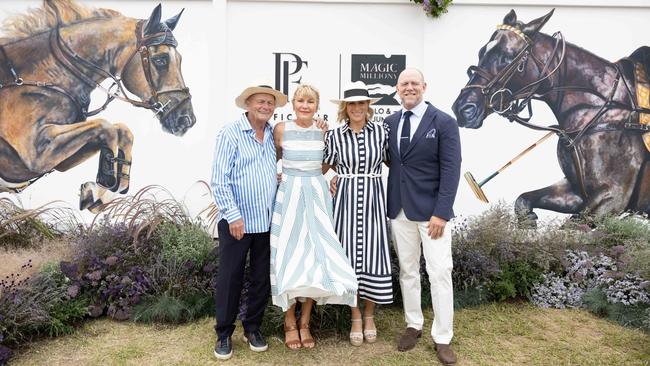 Gerry Harvey, Katie Page and Zara and Mike Ti ndall at the Magic Millions Polo and Showjumping. Picture by Luke Marsden.