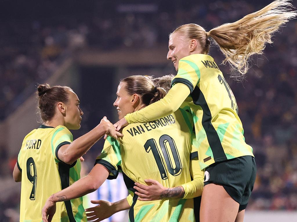 The Matildas celebrate one of their four goals. Picture: Getty Images