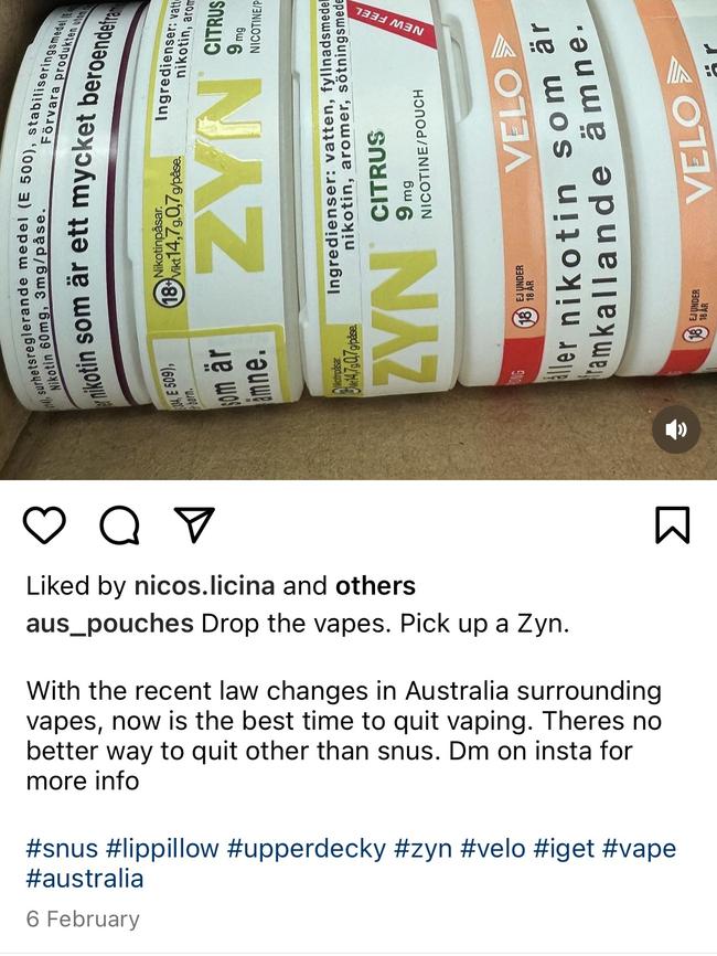 Australian snus accounts have taken off on Instagram. Picture: Instagram