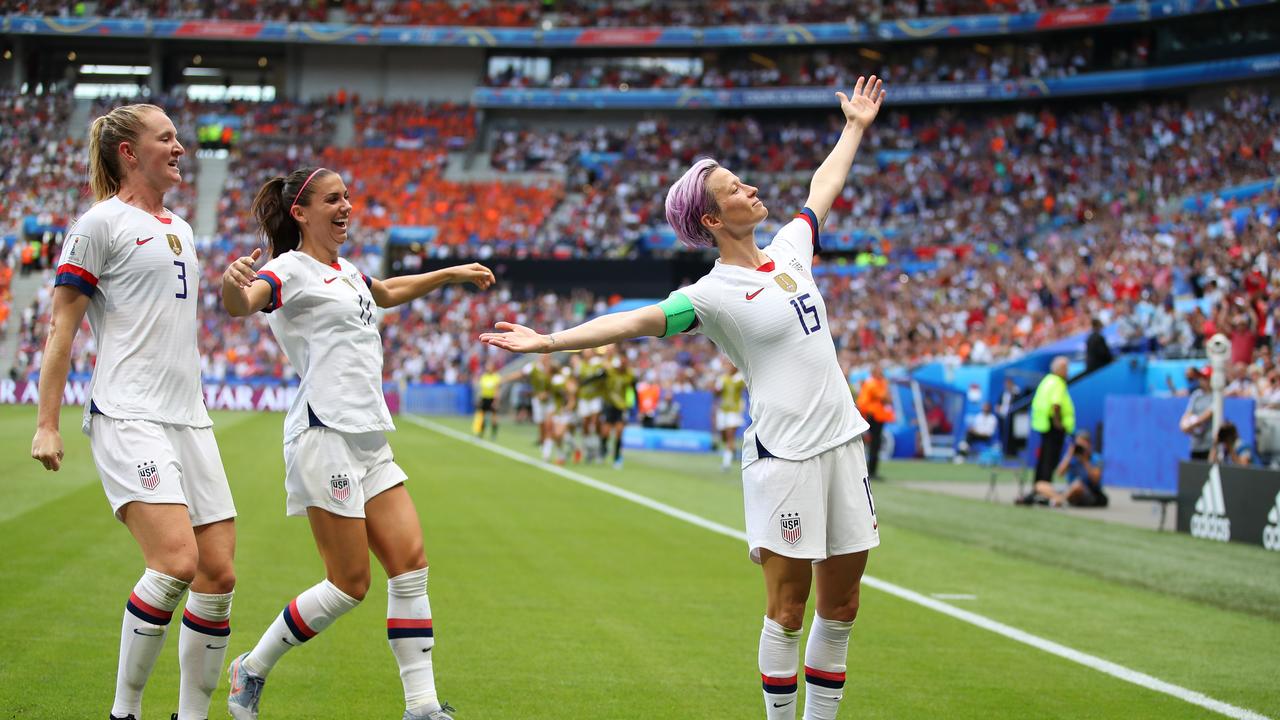 Megan Rapinoe of the USA celebrates. (Photo by Richard Heathcote/Getty Images)